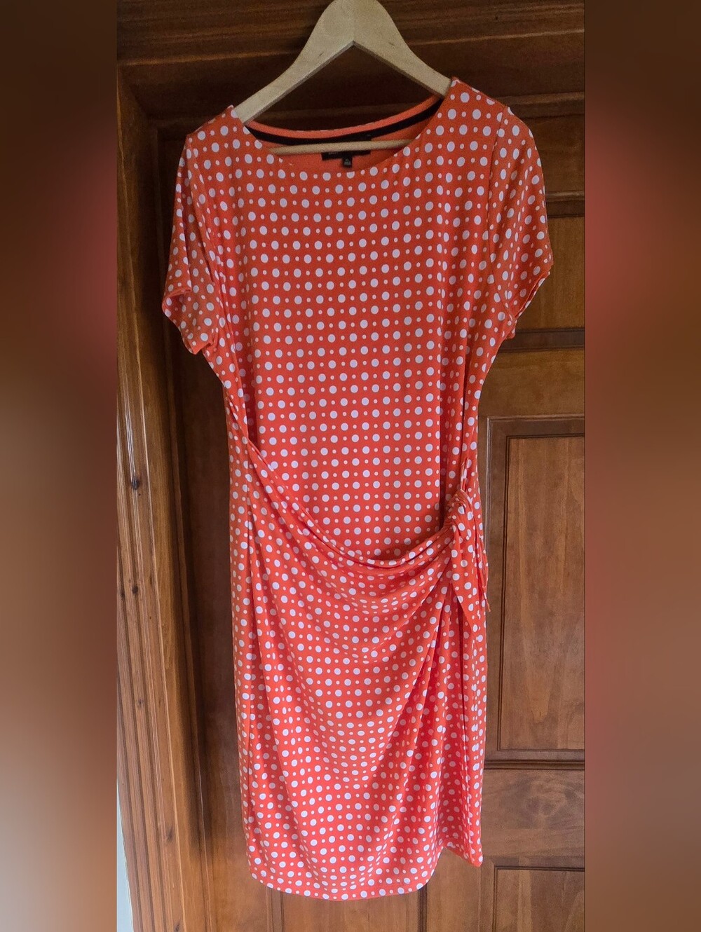 Jones New York Orange and White Polka Dot Midi Dress with Side Tie